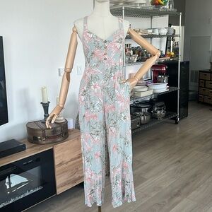 Hem & Thread Floral Jumpsuit in Pink and Gray